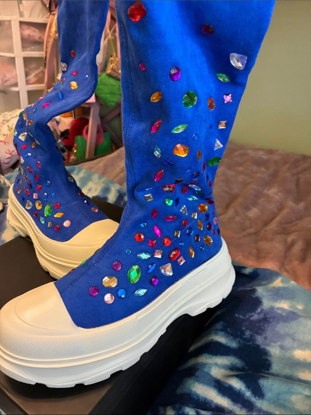 Cape Robbin Royal Blue Over-the-Knee Jeweled Platform Boots